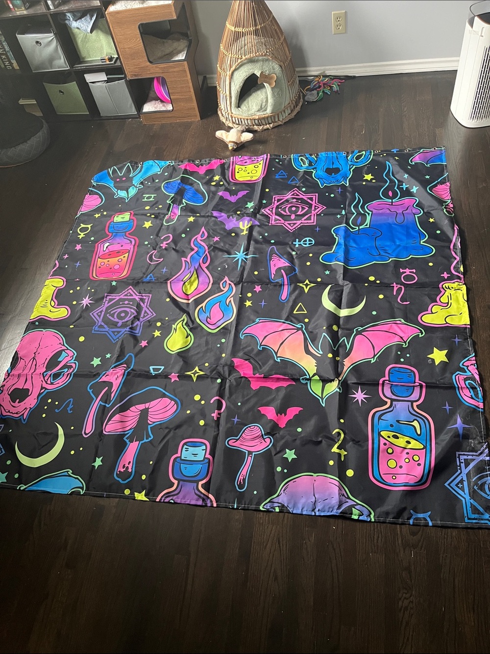 Goth Potion & Bat Print shower curtain